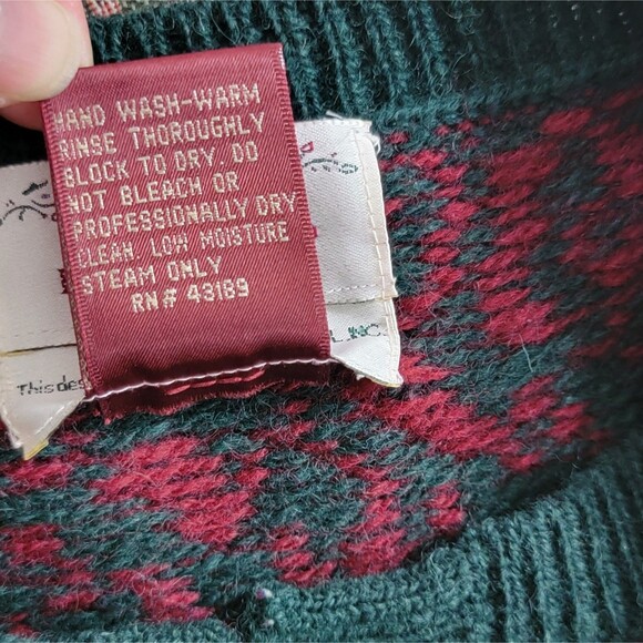 Vintage Susan Bristol Sweater Vest Womens L Green Red Fair Isle Pure Wool 1989 - Picture 11 of 11